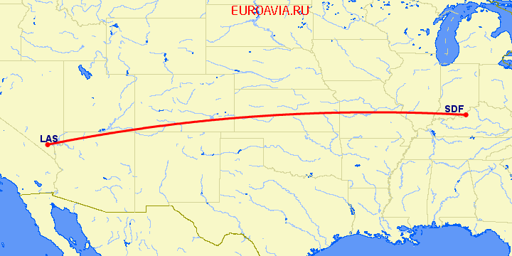 перелет Лас Вегас — Луисвилл на карте