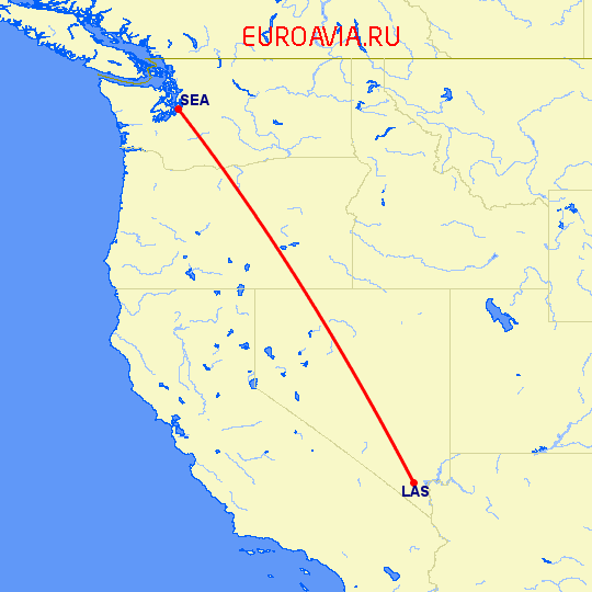 перелет Лас Вегас — Сиэтл на карте