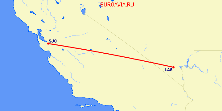 перелет Лас Вегас — Сан Хосе на карте