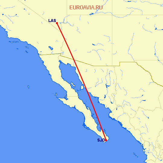 перелет Лас Вегас — San Jose Del Cabo на карте