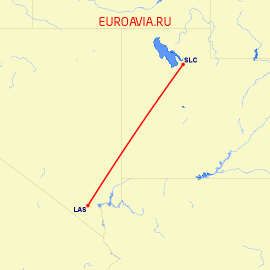 перелет Лас Вегас — Солт Лейк Сити на карте