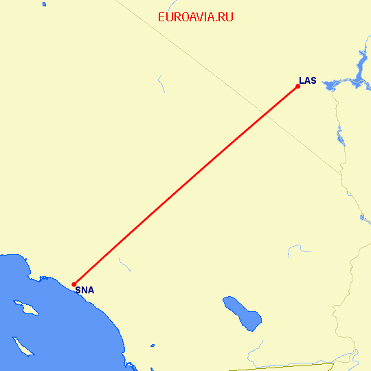 перелет Лас Вегас — Санта Ана на карте