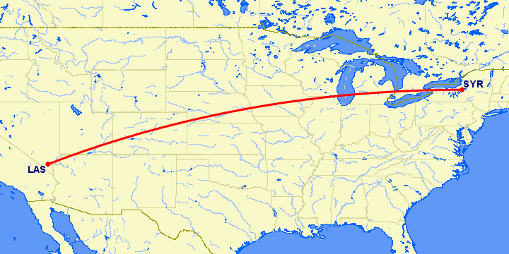 перелет Лас Вегас — Сиракьюс на карте