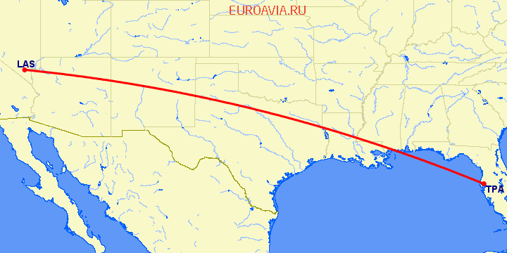перелет Лас Вегас — Тампа на карте