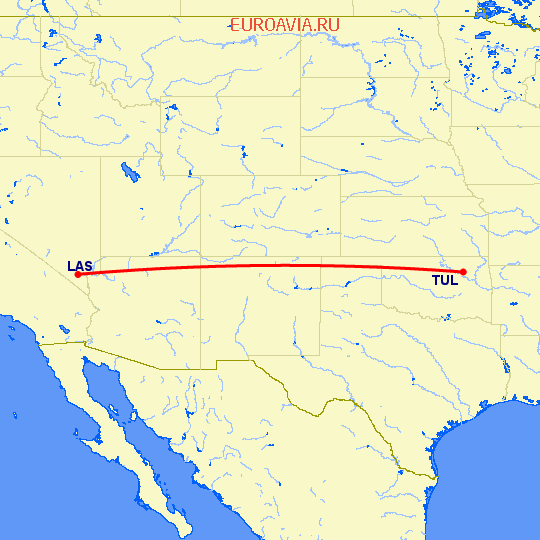 перелет Лас Вегас — Талса на карте