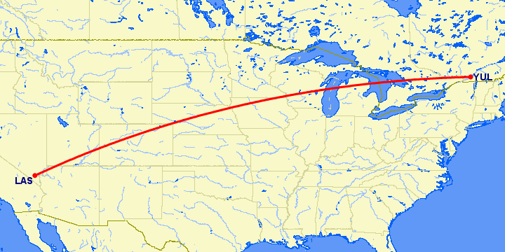 перелет Лас Вегас — Монреаль на карте