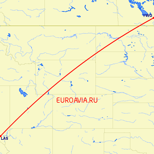 перелет Лас Вегас — Виннипег на карте