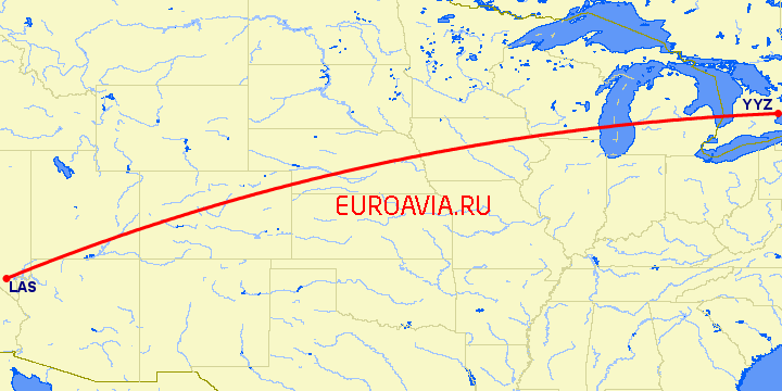 перелет Лас Вегас — Торонто на карте