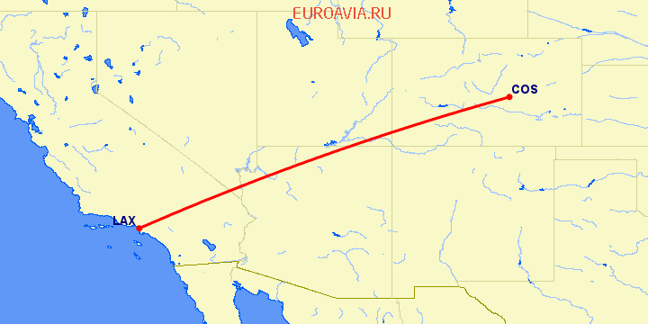 перелет Лос Анджелес — Колорадо Спрингс на карте