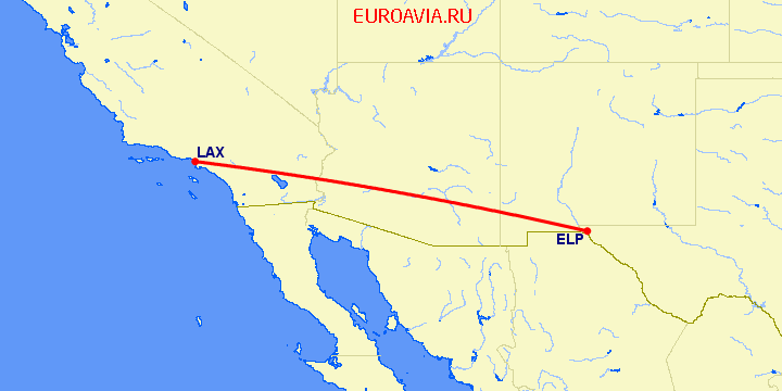 перелет Лос Анджелес — Эль Пасо на карте