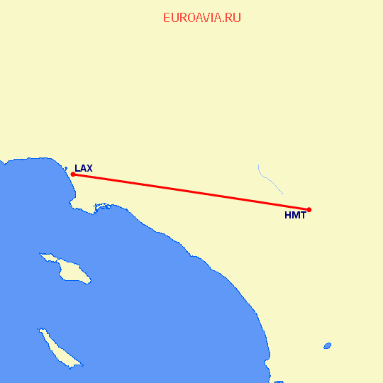 перелет Лос Анджелес — Hemet на карте