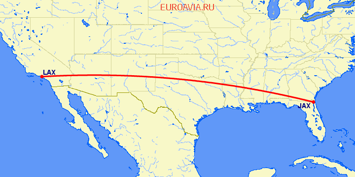 перелет Лос Анджелес — Джексонвиль на карте