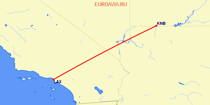 перелет Лос Анджелес — Канаб на карте