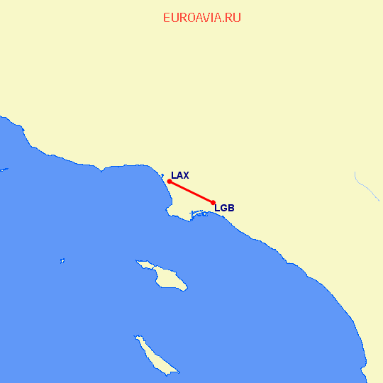 перелет Лос Анджелес — Лонг Бич на карте