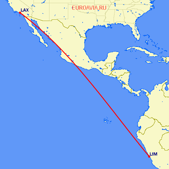 перелет Лос Анджелес — Лима на карте