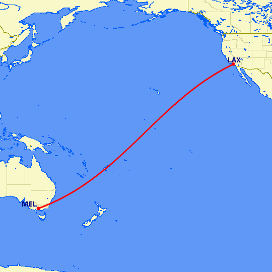 перелет Лос Анджелес — Мельбурн на карте