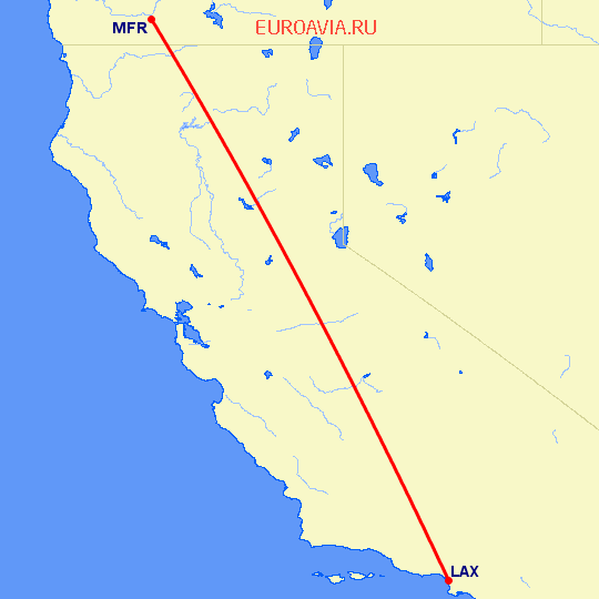 перелет Лос Анджелес — Медфорд на карте