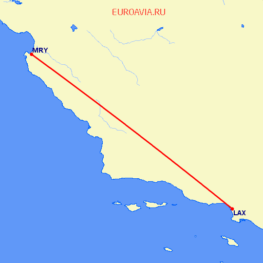 перелет Лос Анджелес — Монтерей на карте
