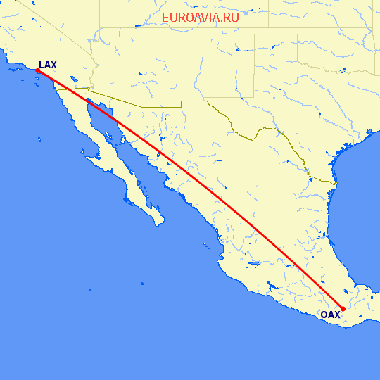 перелет Лос Анджелес — Оксака на карте