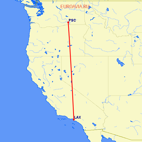 перелет Лос Анджелес — Pasco на карте