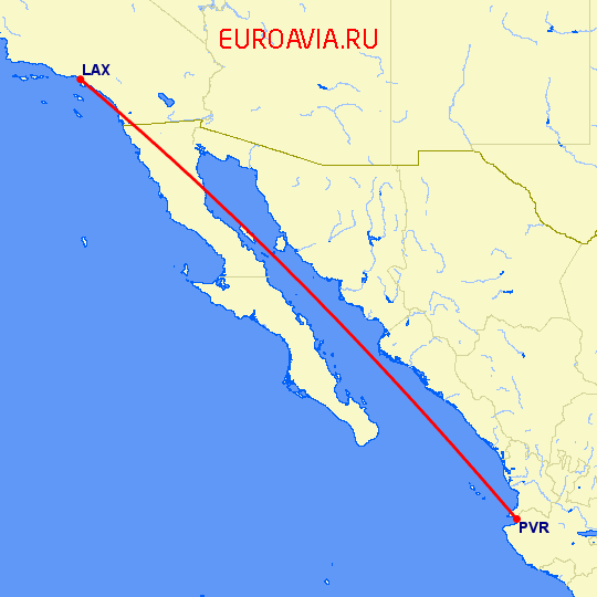 перелет Лос Анджелес — Пуэрто Ваярта на карте