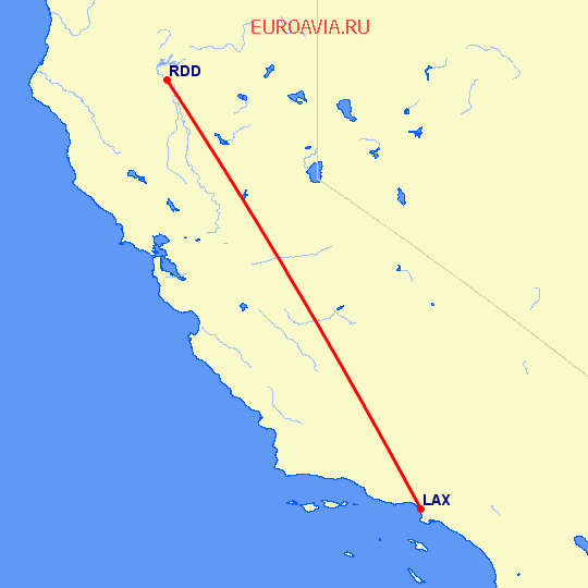 перелет Лос Анджелес — Redding на карте