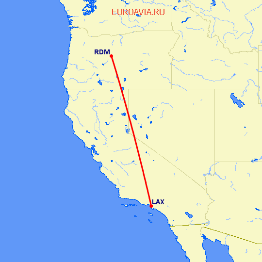 перелет Лос Анджелес — Редмонд на карте