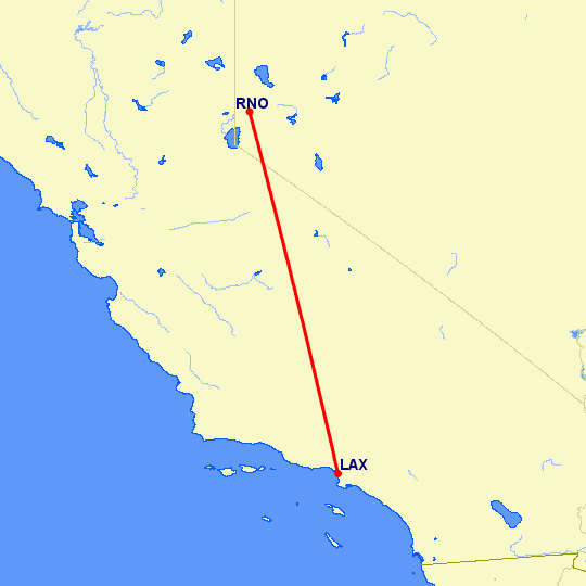 перелет Лос Анджелес — Рино на карте