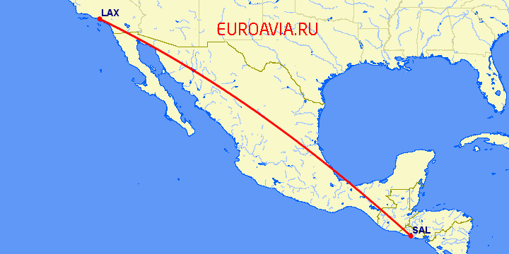 перелет Лос Анджелес — Сан Сальвадор на карте