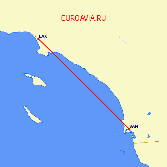 перелет Лос Анджелес — Сан Диего на карте