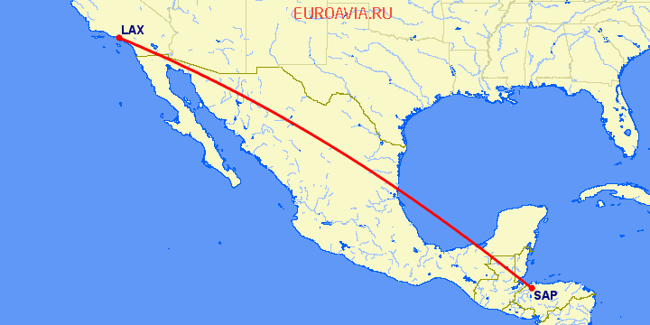 перелет Лос Анджелес — San Pedro Sula на карте