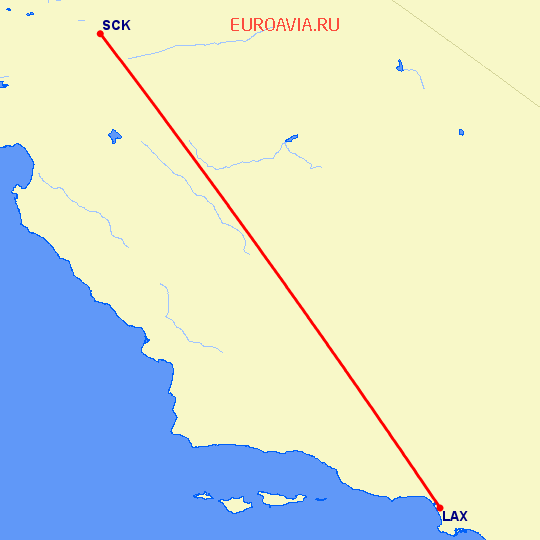 перелет Лос Анджелес — Stockton на карте