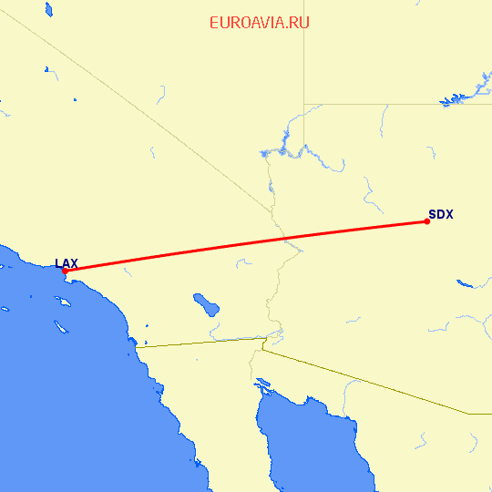 перелет Лос Анджелес — Седона на карте