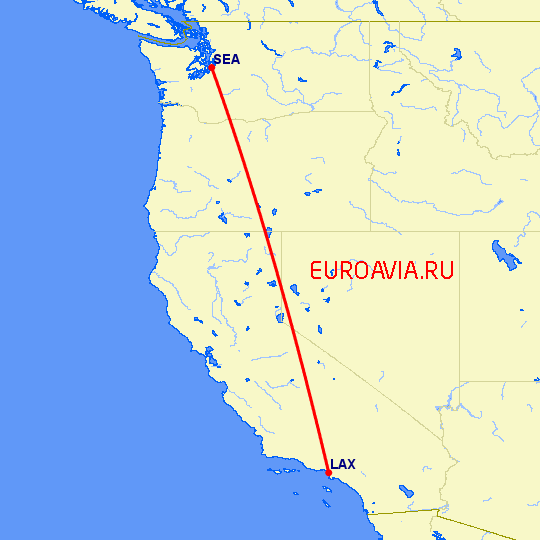 перелет Лос Анджелес — Сиэтл на карте