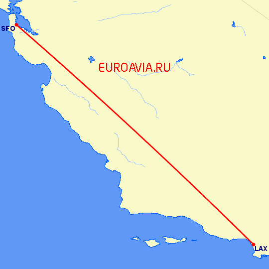 перелет Лос Анджелес — Сан Франциско на карте