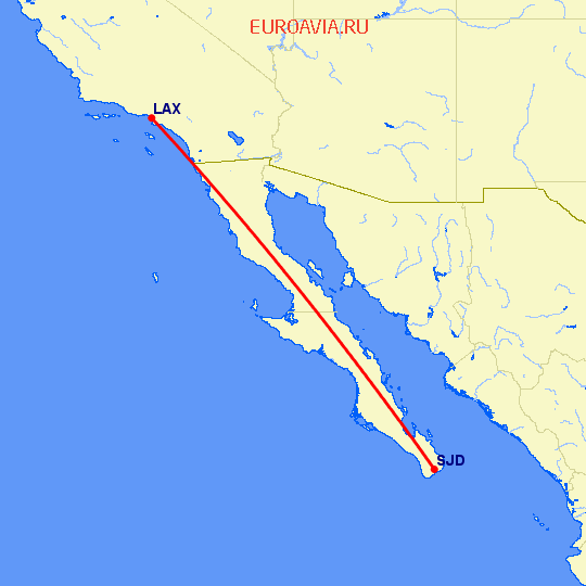 перелет Лос Анджелес — San Jose Del Cabo на карте