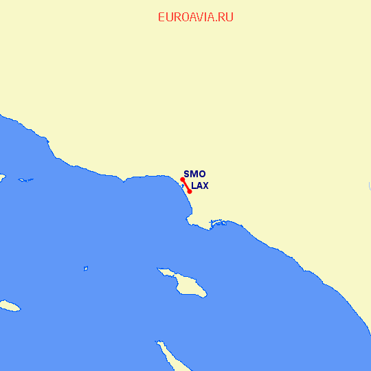 перелет Лос Анджелес — Санта Моника на карте