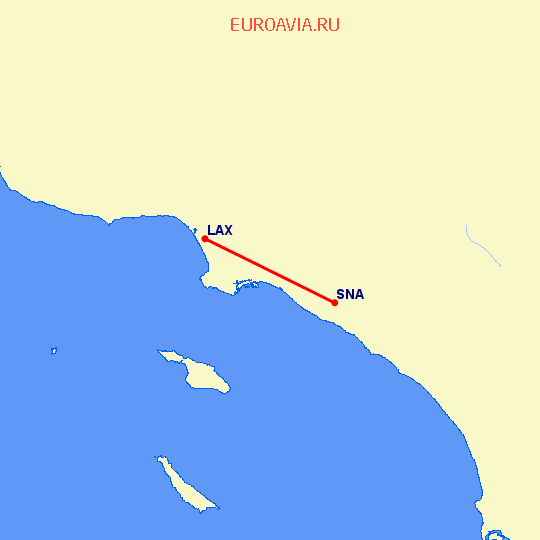 перелет Лос Анджелес — Санта Ана на карте