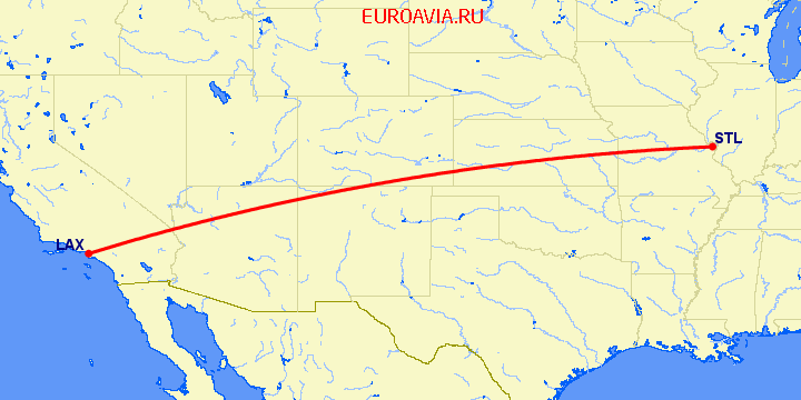 перелет Лос Анджелес — Сент Луис на карте