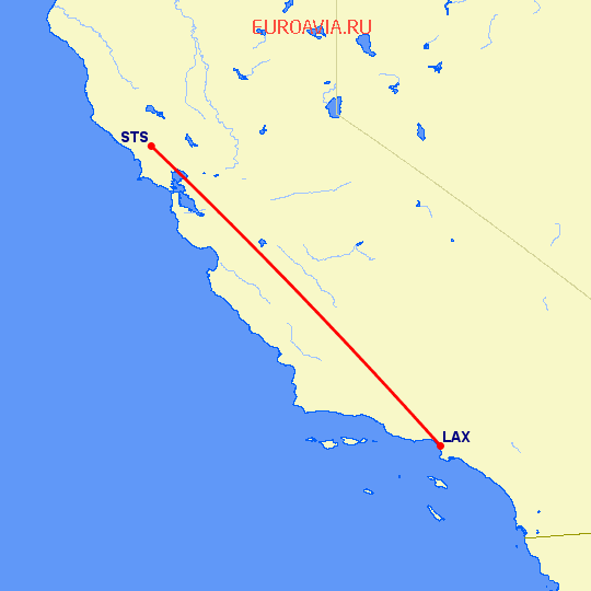перелет Лос Анджелес — Санта Роса на карте