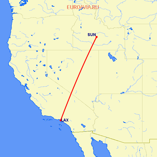 перелет Лос Анджелес — Sun Valley на карте