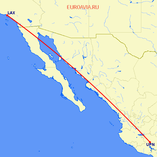 перелет Лос Анджелес — Уруапан на карте