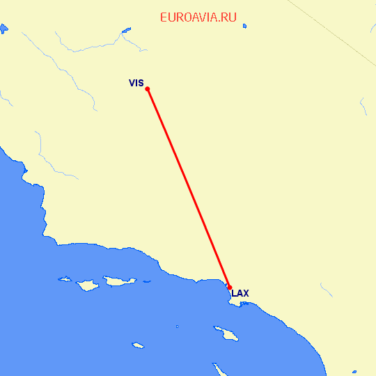 перелет Лос Анджелес — Visalia на карте