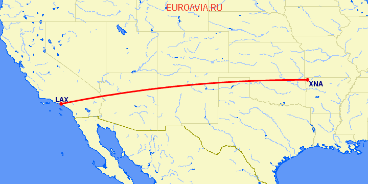 перелет Лос Анджелес — Fayetteville на карте