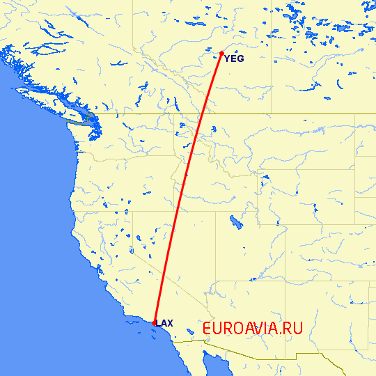 перелет Лос Анджелес — Эдмонтон на карте