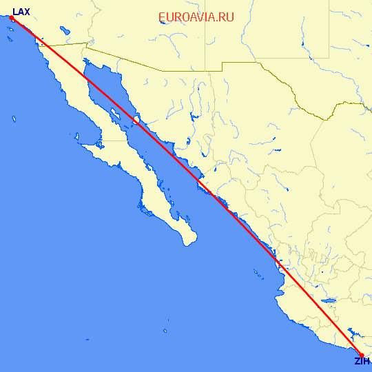 перелет Лос Анджелес — Ихтапа Сихуатанех на карте