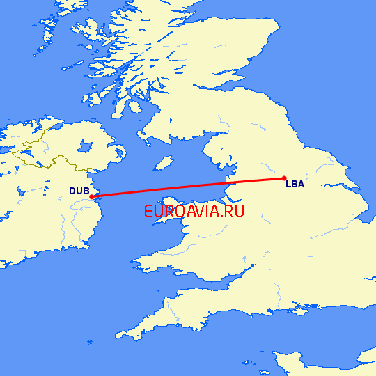 перелет Лидс — Дублин на карте