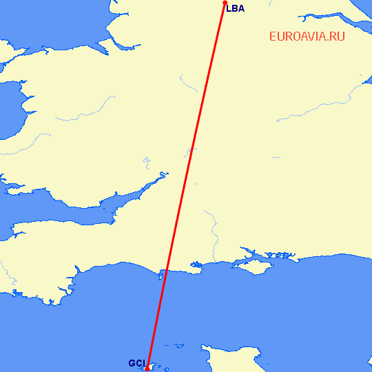 перелет Лидс — Гернси на карте