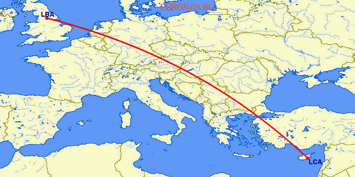 перелет Лидс — Ларнака на карте