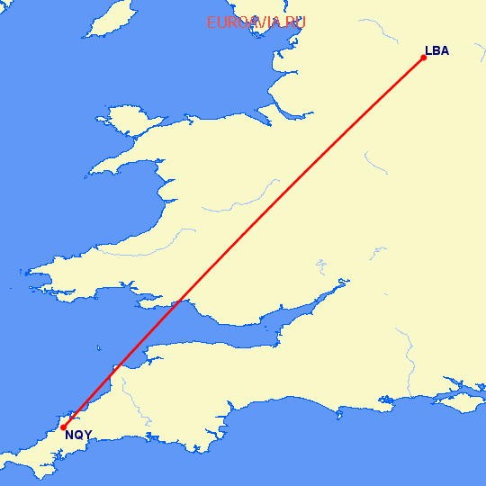 перелет Лидс — Newquay на карте